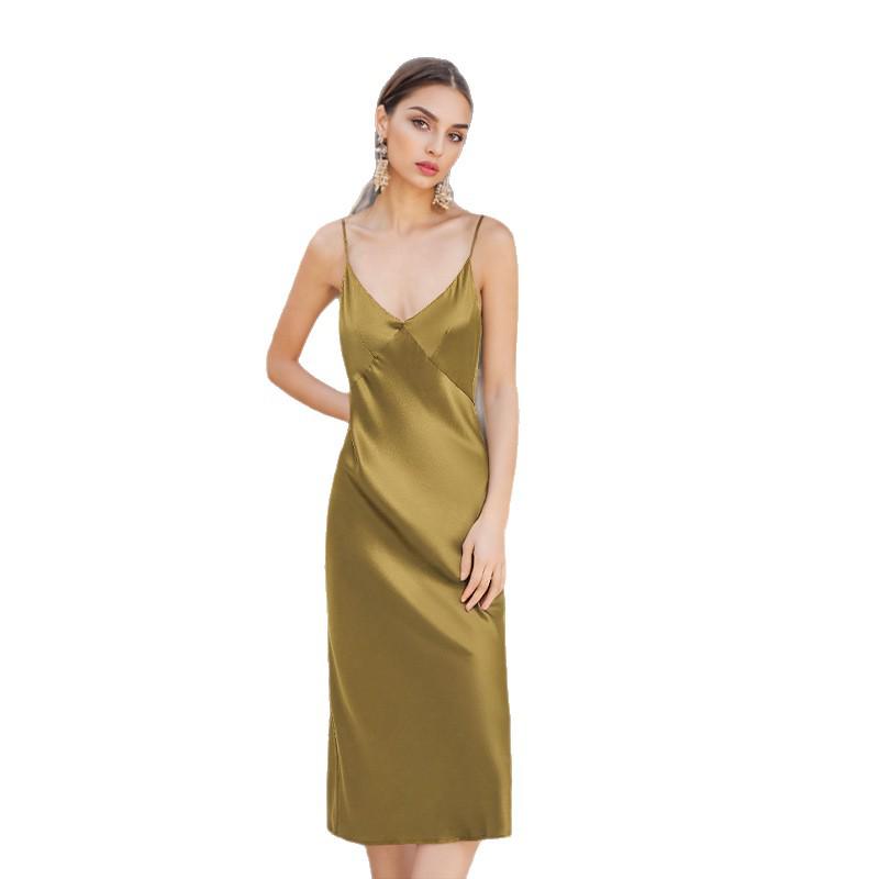 Luxurious 19 Momme Mulberry Silk Slim-Fit Nightgown - Sexy Mid-Length Summer Design for Women