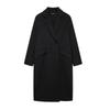 Womens Long Wool Blend Double-Breasted Oversized Coat Black Street Style Regular Fit