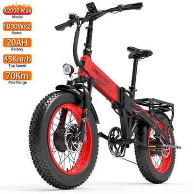 Electric Bicycle Lankeleisi X2000 Max 20" 1000Wx2 Motor Foldable Adult E-Bike 48V 20AH Hydraulic Braking Shimano 7 Speed