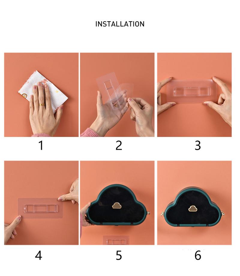 Cloud Shape Tissue Box Veggmontert multifunksjons oppbevaringsboks for baderom Vanntett papirholder Ansiktshåndkle Organizer-veske