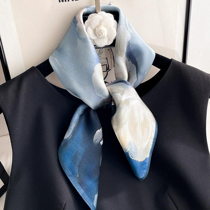 100% Pure Silk Scarf Women Neck Square Headband Scarves Bandana  Fashion Hijab Poncho Scarves Pashmina  Female Foulard 53cm