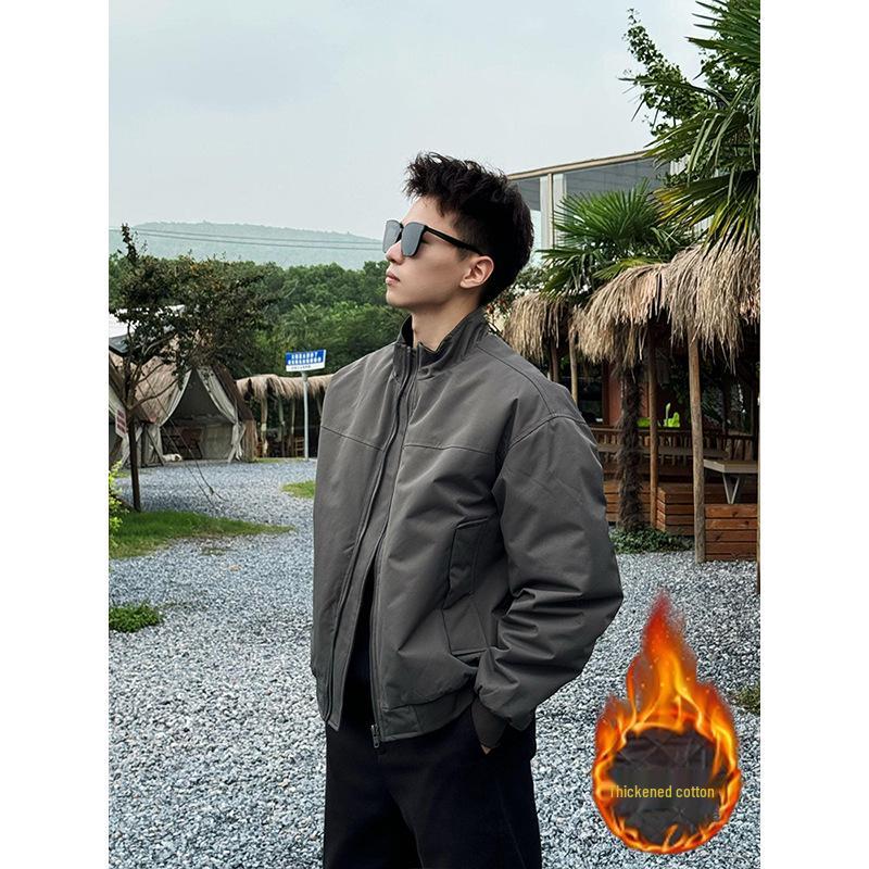 Men s American Style Winter Pilot Jacket: Stand Collar, Short, Loose, Casual Workwear, Padded Flight Jacket 2XL серый