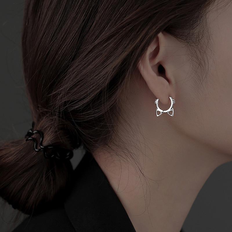 S925 Sterling Silver Cat Hoop Earrings - Minimalist Summer Style