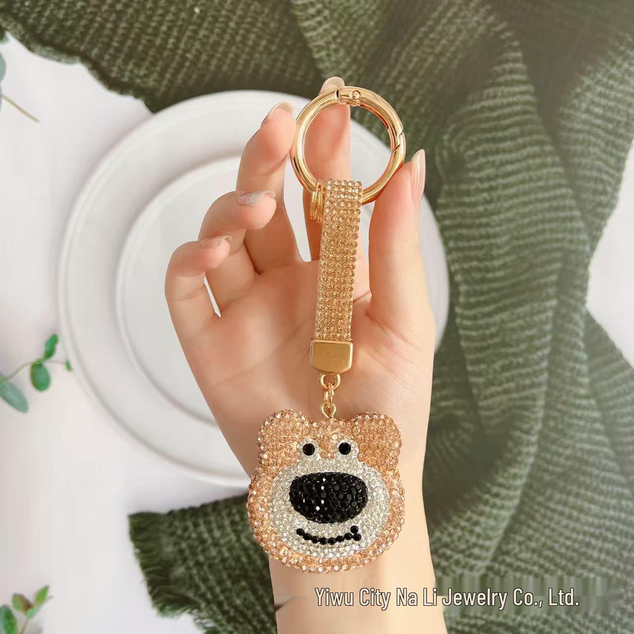 Luxury Rhinestone Teddy Bear Keychain - Cute Cartoon Car and Bag Pendant шампанского