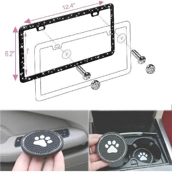 Bling License Plate Frames For Women Sparkly Rhinestone License Plate Frame Diamond Car License Plate Cover Glitter Bedazzled License Plate Holder 2