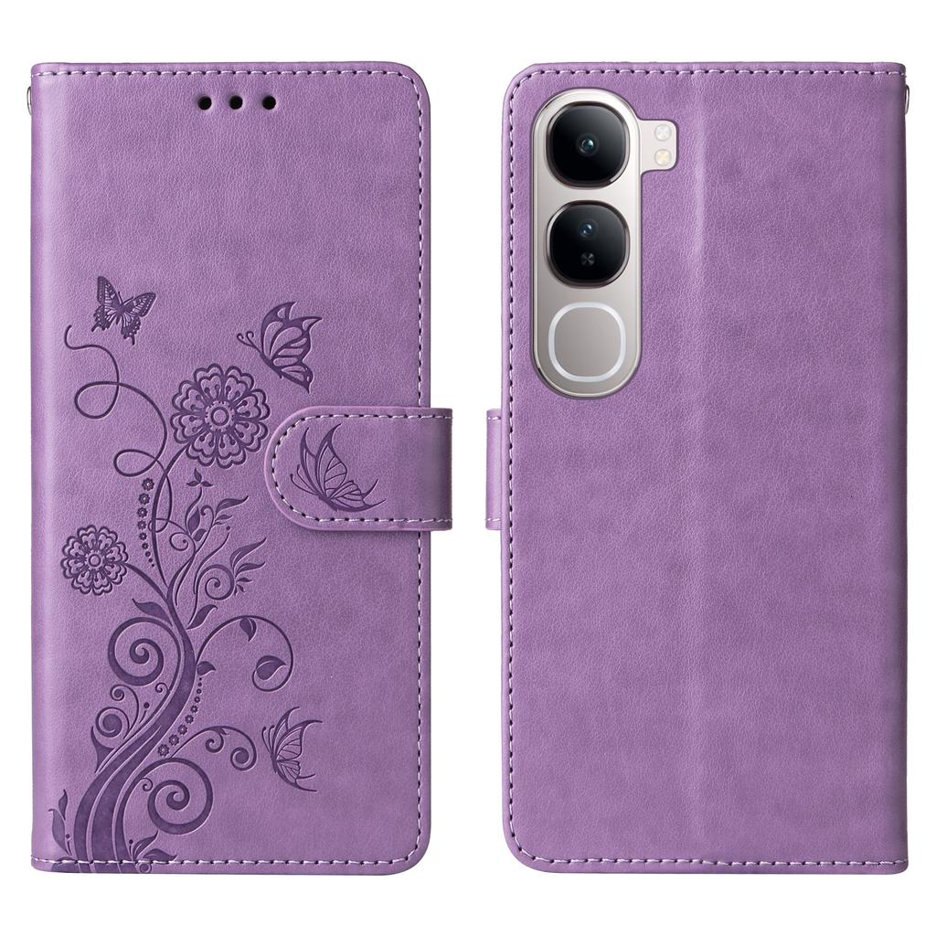 Phone Case For vivo Y300 5G/V40 Lite (Indonesia) 4G/5G/Y200 5G Wallet Stand Butterfly Floral Imprint Leather Cover