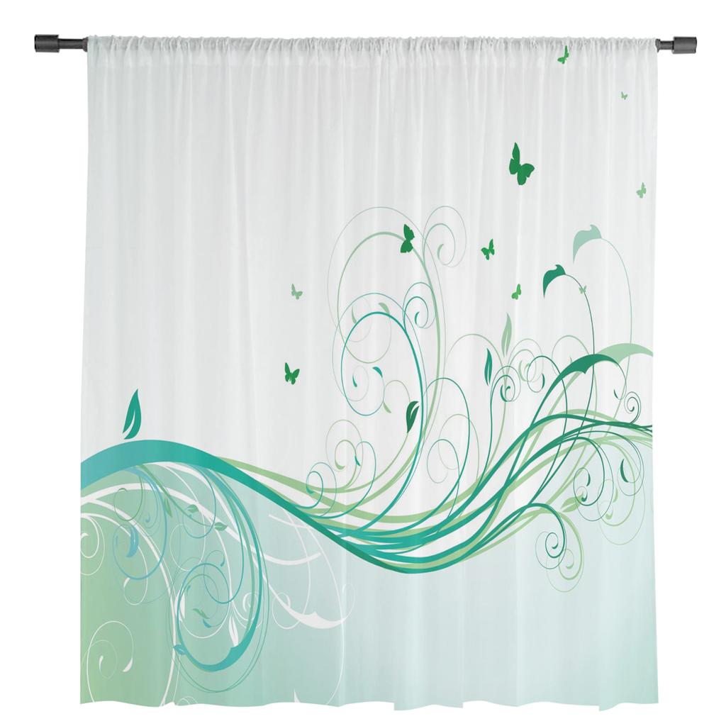 Branch Leaf Butterfly Abstract Art Tulle Curtains For Living Room Home Decor Window Curtain Kitchen Sheer Voile Curtain