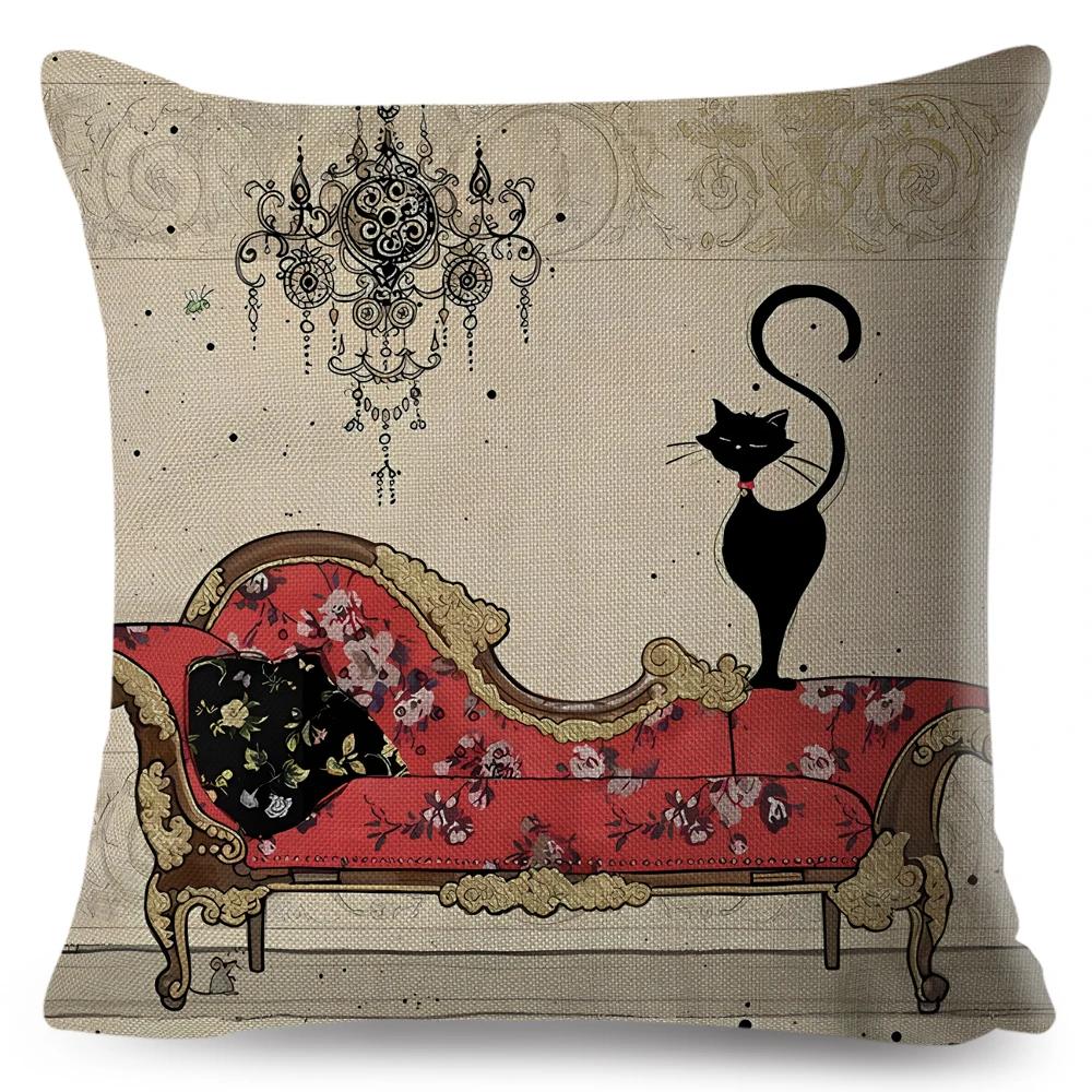 Cute Elegant Black Cat Cushion Cover Double Print Decor Cartoon Animal Pillow Case for Sofa Home Car Linen Throw Pillowcase