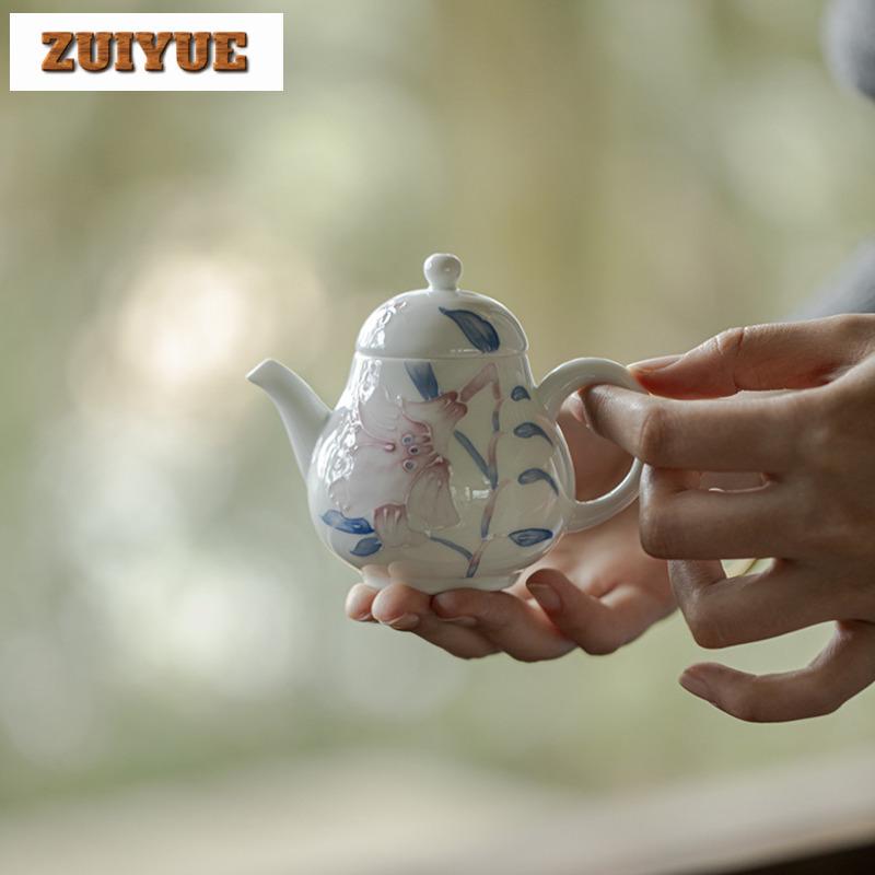 135ml Japanese Style Hand Drawn Lily Flower Teapot Traditional Tea Infuser Pot Tea Maker Kettle With Ball Hole Cha Gift Supplies