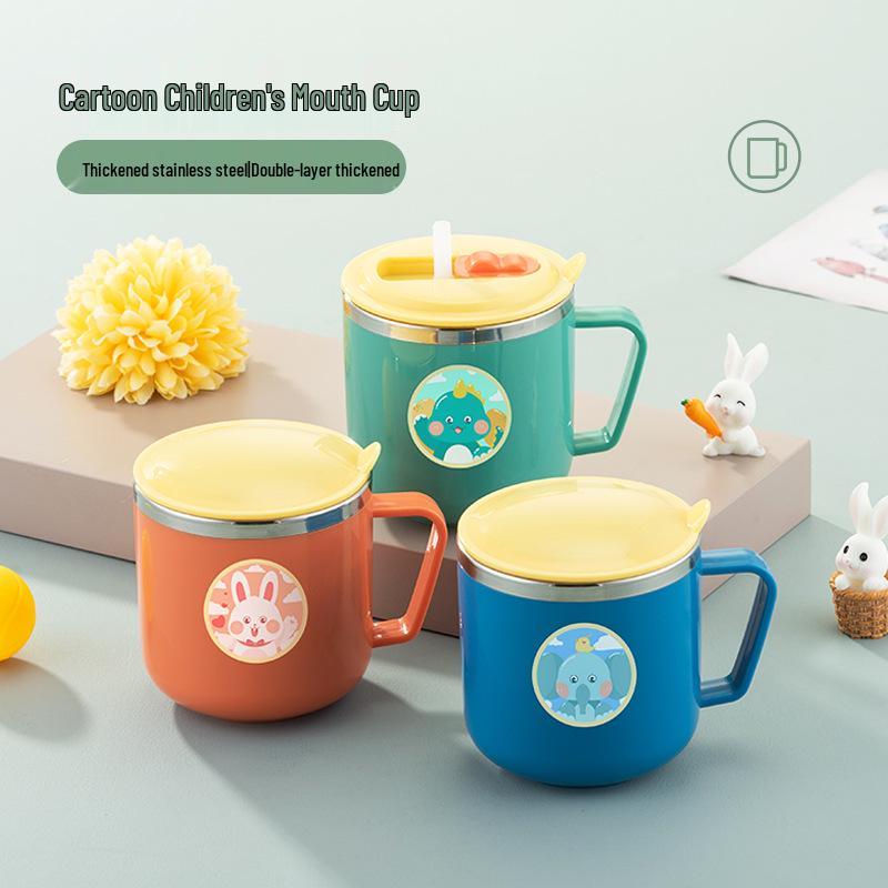304 Stainless Steel Cartoon Water Cup with Lid for Kids - Children's Milk and Drinking Mug