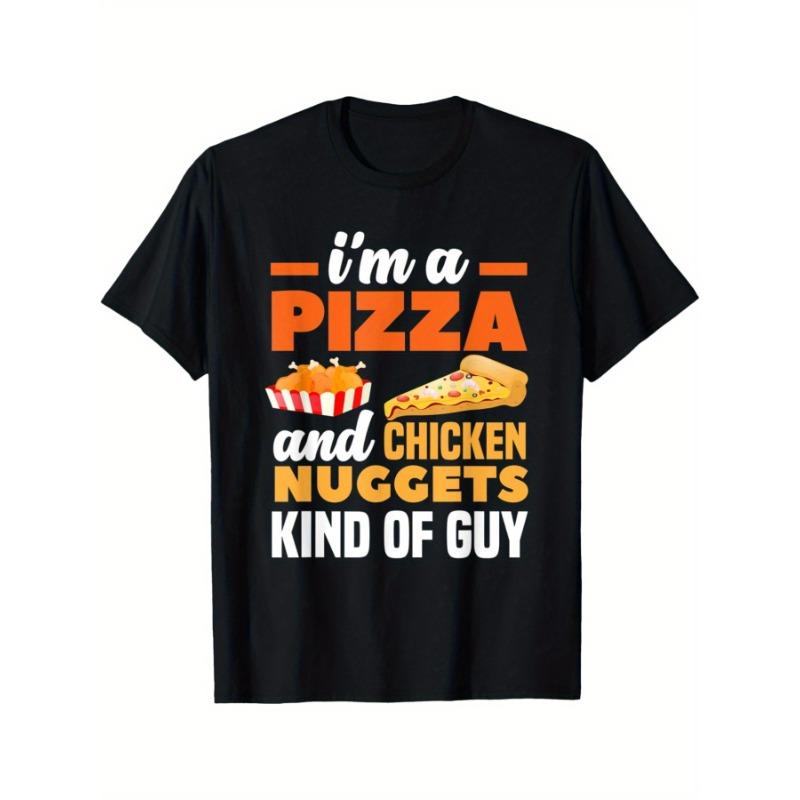 Mens Fun Pattern TShirt Im a Pizza and Chicken Nuggets Party Type Black Casual TShirt with a Stunning Pattern Food Lovers S