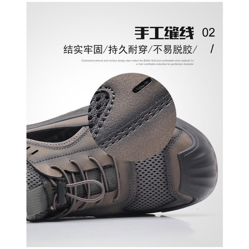 Men S Breathable Hollow Out Lace Up Casual Outdoor Slip On Versatile Lightweight Driving Sandals