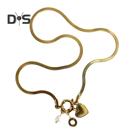 Initial Letter Necklace for Women Gold Plated Love Heart Faux Pearl Pendant Necklace Snake Chain Jewelry for Wife Girlfriend