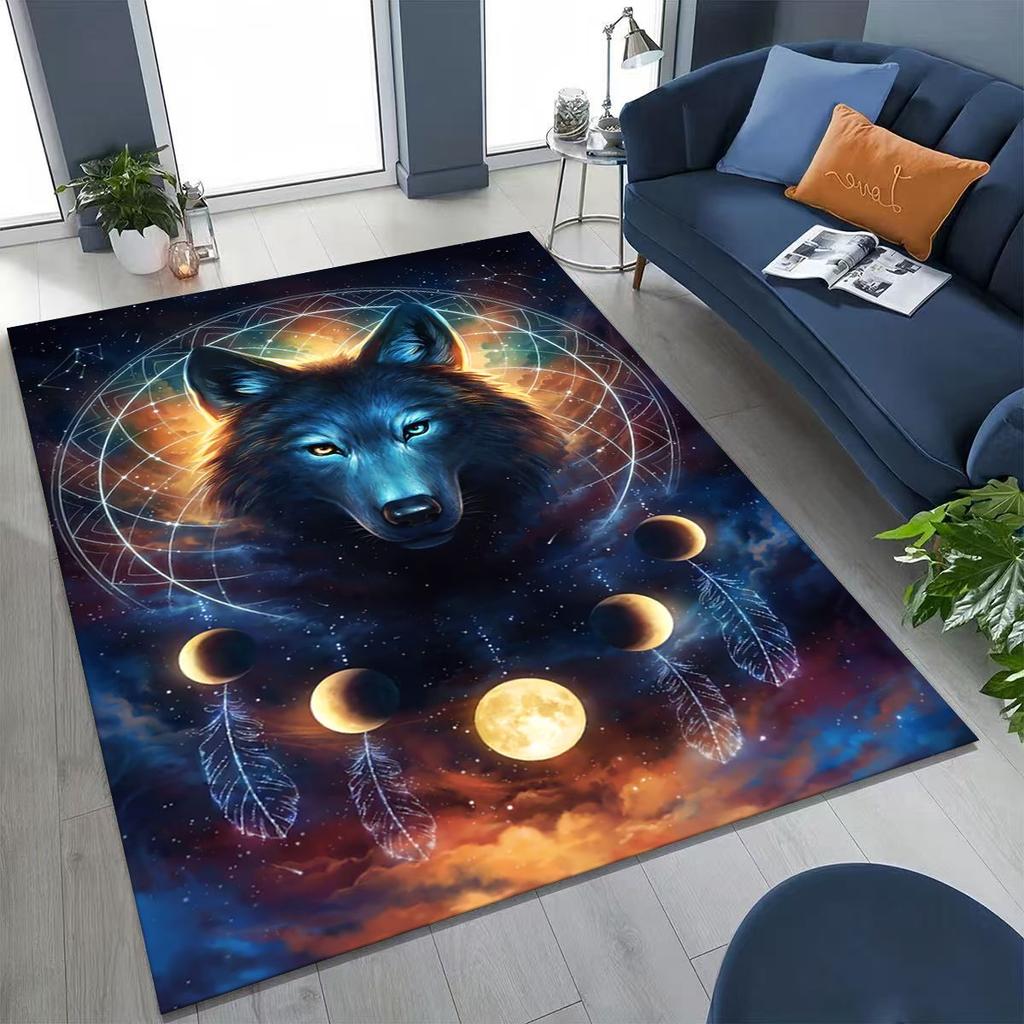 Norse Mythology Fenrir Wolf Beast Cartoon Rug for Bedroom Living Room Sofa Home Doormat Decor, Large Kid Play Non-slip Floor Mat