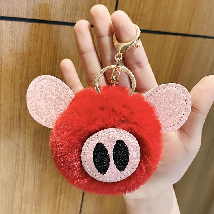 Rabbit Fur Ball PomPom Cute Pig Car Pendant Handbag Key Ring Chain 15cm