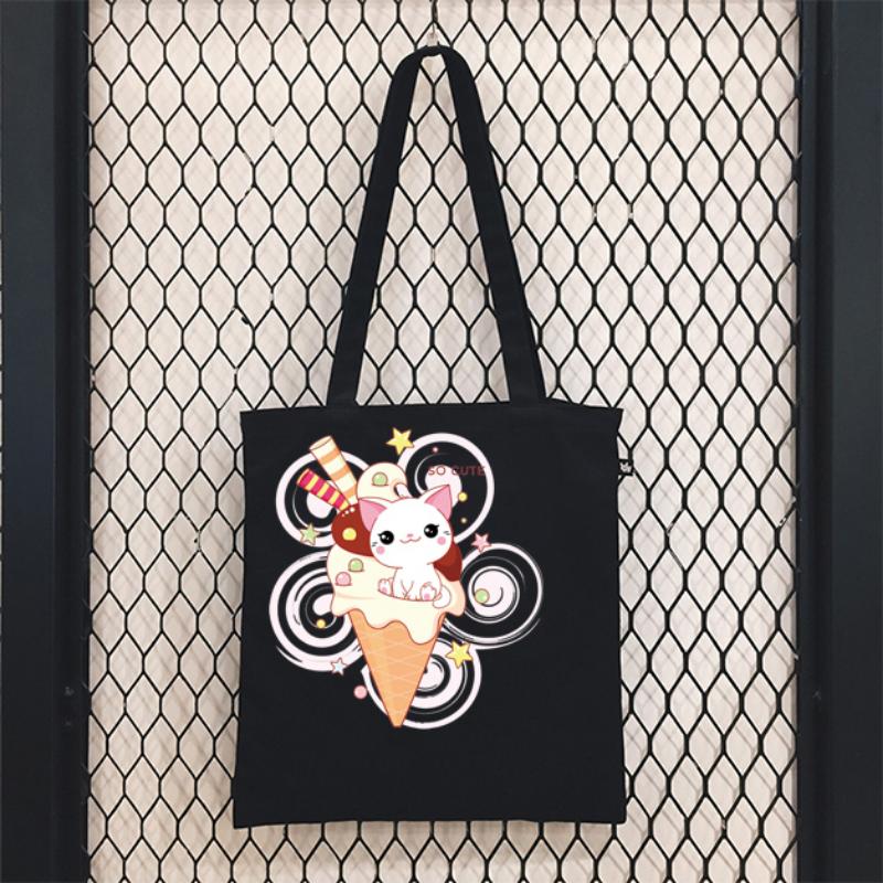 Tote Bag Cartoons Anime Bags Shopping Bag Canvas Shopper Bag Reusable Tote Bag Handbags Shoulder Bags Collapsiblet Custom Bag