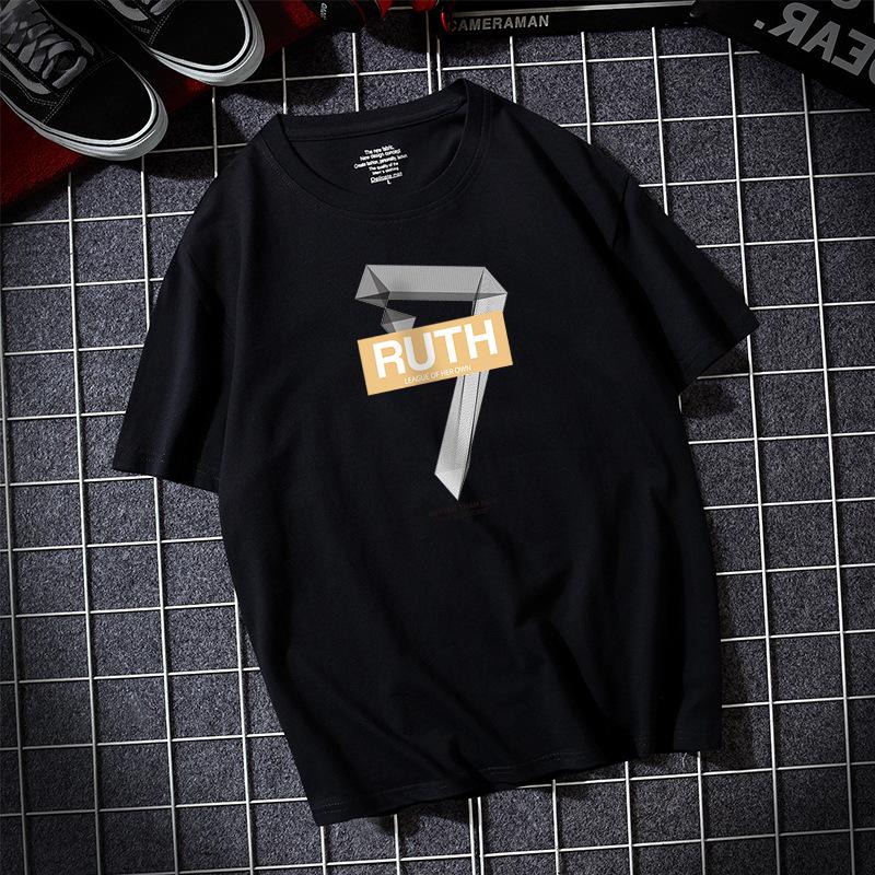 

Ruth S-6XL Большой размер Мужская футболка с короткими рукавами 100% хлопок Круглый вырез Повседневная футболка S чёрный