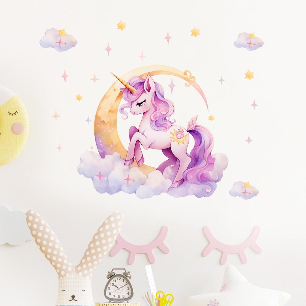 Luminous Pink Unicorn Cloud Star Room Decal Stickers
