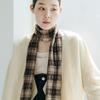 J VINEYARD Pattern Cotton Brown Check Scarf