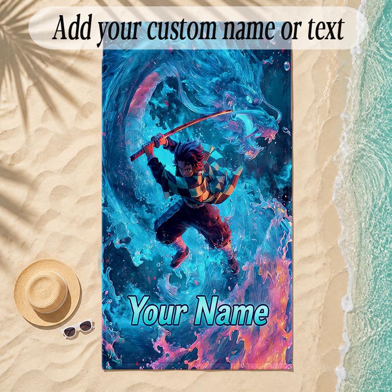 Beach TowelDemon Slayer Custom Name Text Personalized Soft Towel for Beach Pool Indoor Home Decor Gift