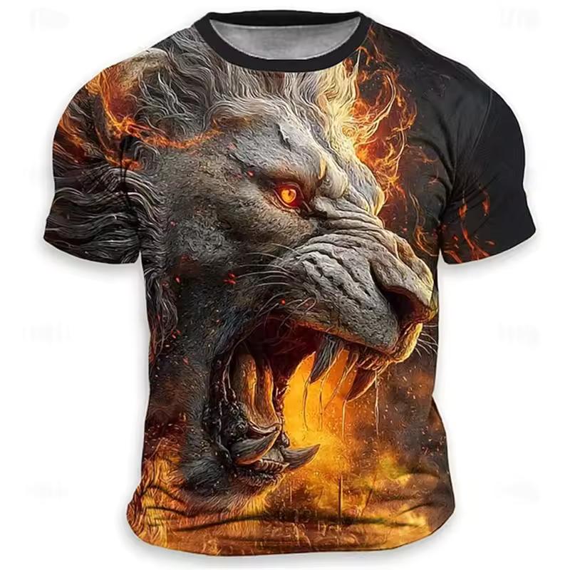 Men's Divine Bull Print T-Shirt Animal Print Short-Sleeve Top Casual Streetwear Oversized Short-Sleeve Men Vintage Clothing