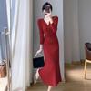 French Retro Knit Women’s Winter Slimming Over-the-Knee High-Waisted Dress