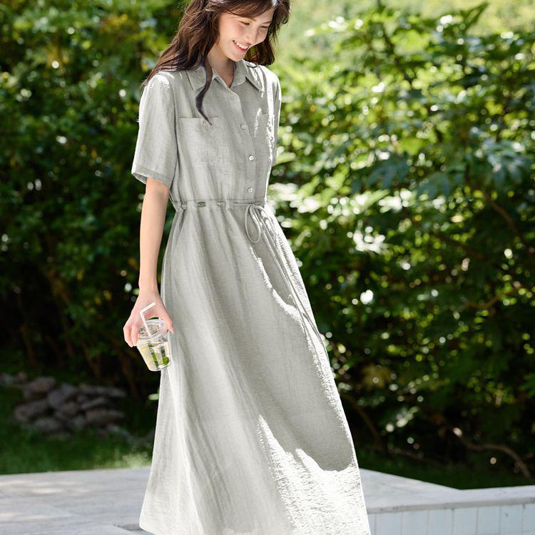 2026 SAER Summer Slimming Short-Sleeve Shirt Dress with Cinched Waist
