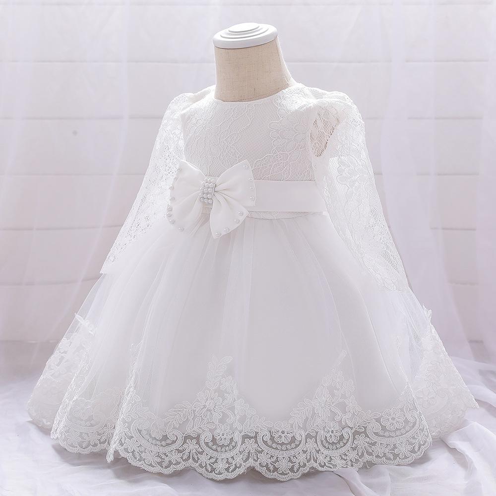 Children's Lace Long Sleeve Puff Dress - Baby's 1st Birthday/Baptism Gift for Girls 2025
