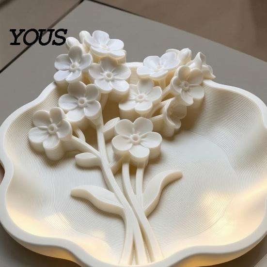 Small Item Organizer 3D Printed Floral Jewelry Tray with Wavy Edge, Carving Flower Earrings Ring Holder Necklace Dish Tray, Decorative