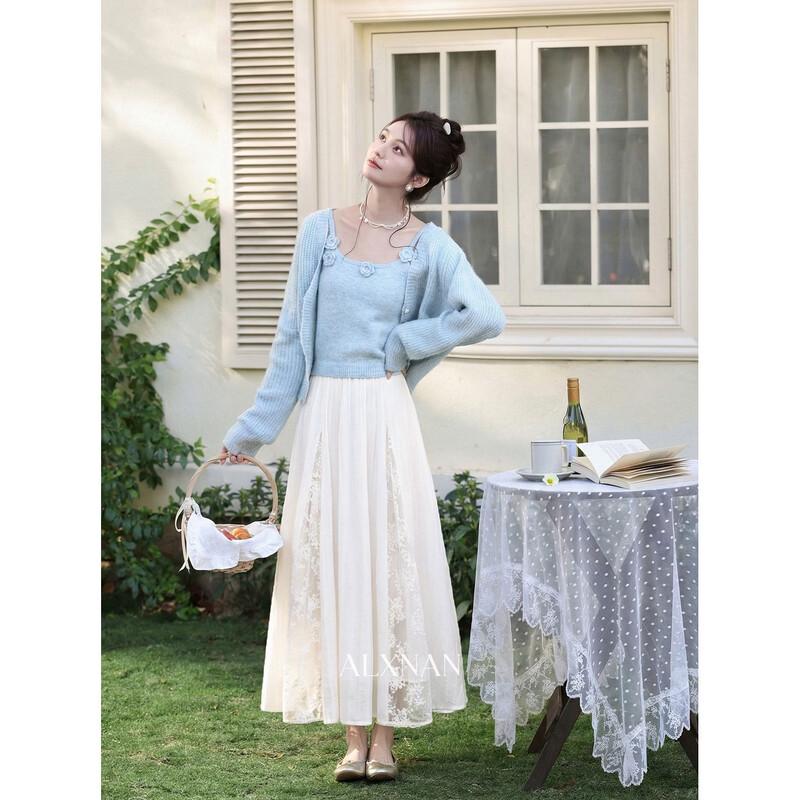 French Style Lace Patchwork A-line Skirt M