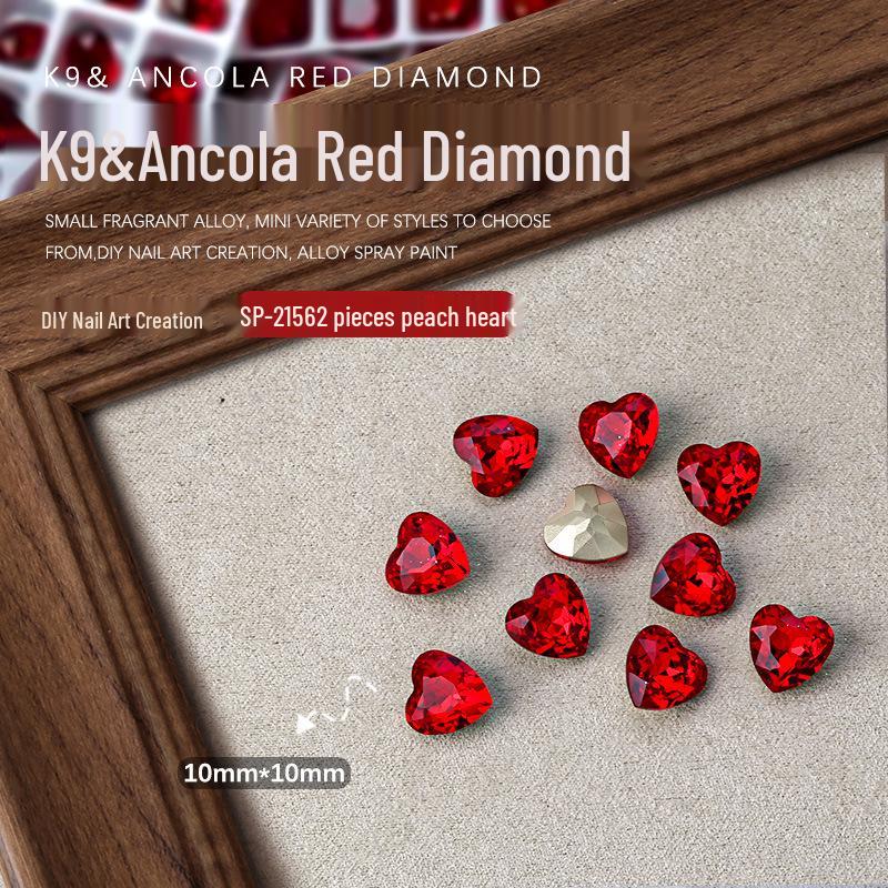 Ankara Red Heart & Geometric Rhinestones Nail Art Decorations, 2 Pieces