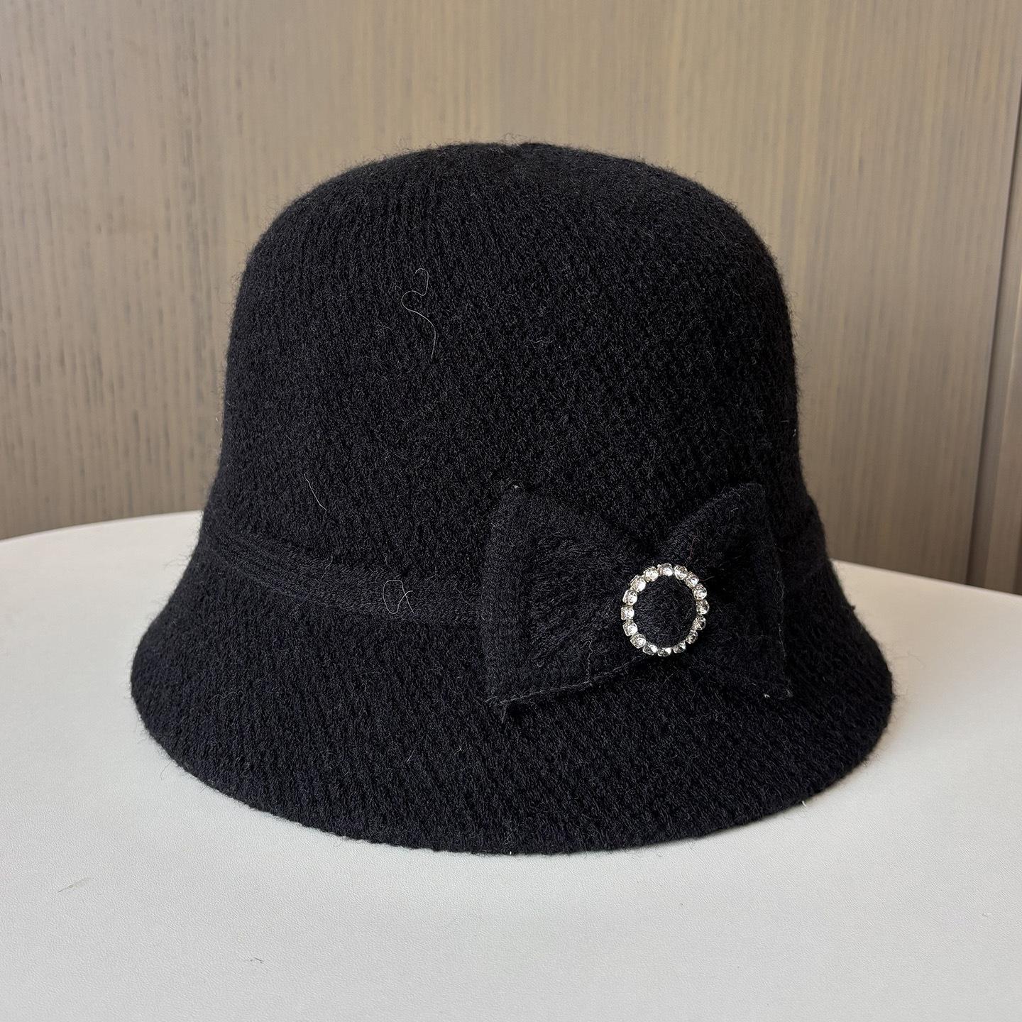 

New Elegant Bow Dome Basin Autumn And Winter Knitted Top Hat Women Show Small Face Travel Versatile Fisherman Bucket Hat One size fits all чорний