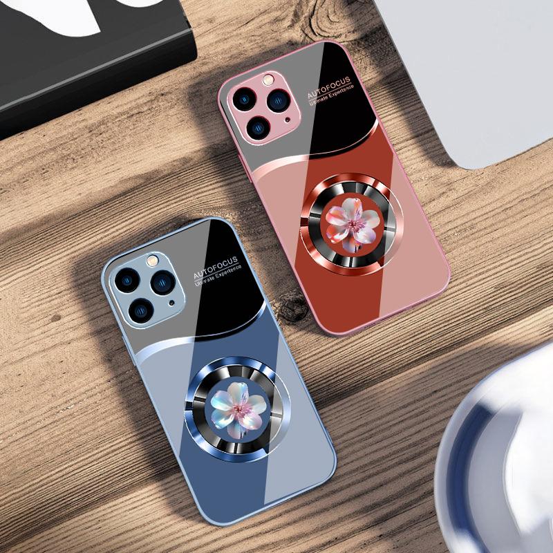 Circle Orchid Color For IPhone 16 Pro Max 15 Pro 14 13 12 Mini 11 XS Max XR 7 8 Plu SE 2022 Tempered Glass Phone Case