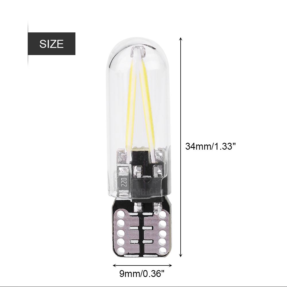 10st 12V W5W T10 194 Glas COB Filament LED Bil Läsning DRL Bagage LED-lampa Vitt Ljus