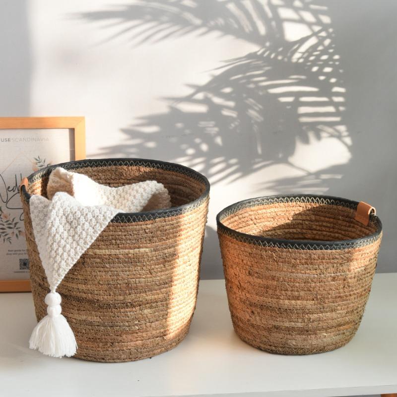 Straw storage basket, hand-woven sundries, toy storage basket, balcony dirty clothes storage basket, rattan dirty clothes basket