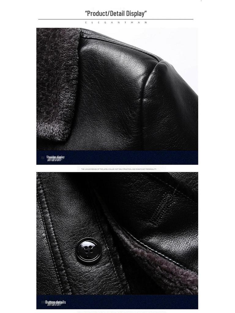 50-Year-Old Dad's Plus Velvet Thickened Leather Jacket for Middle-Aged & Elderly Men - Winter Cotton Padded Grandpa Jacket