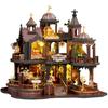 Moin Moin Dollhouse Miniature DIY Kit Set [English Instructions] 1/24 Scale European Gothic Castle with Owl, Violin, and Medieval European Piano | LED
