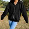 Women's Solid Color Fleece Zipper Jacket Loose Fit Long Sleeve Hooded Sweatshirt