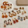 Retro Maillard Gradient Geometric Enamel Stud Earrings: Fashionable, Luxurious, High-End Women's Style