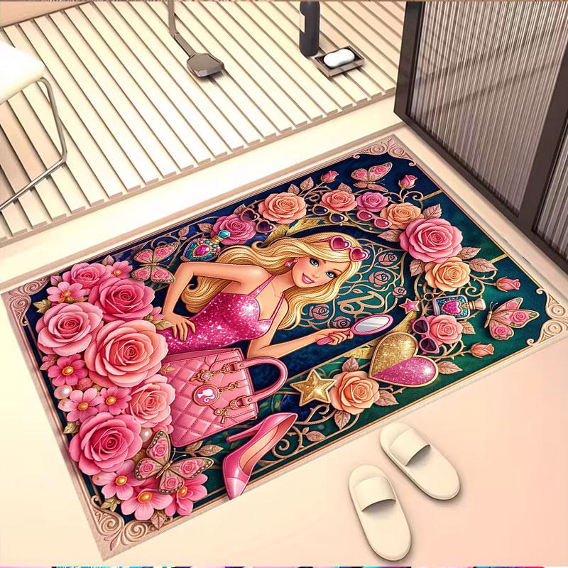 Barbie Print Rug, Washable Floor Carpet, For Entryway Dorm Laundry Room Office Study, Home Decor Birthday Christmas Gift