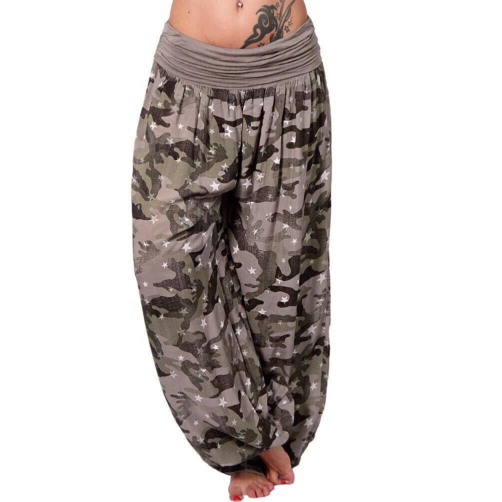 Women's High Waist Printed Harem Pants Loose Wide Leg Long Trousers Elastic Fold Waist Casual Bohemian Digital Print Baggy Pants