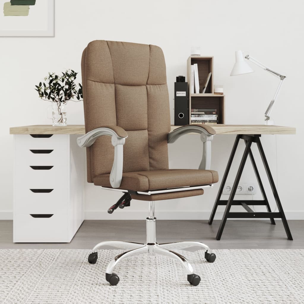 Office Chair with Reclining Function Brown Fabric