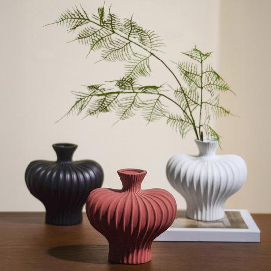 Ceramics Ribbed Flower Vase Minimalist Modern Flower Holder Container Home Office Table Centerpiece Decorative Floral Plants Vase