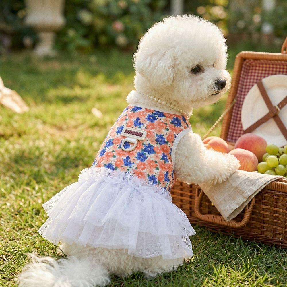 White Lace Dog Princess Dress Breathable Cat Tutu Skirt Dog Floral Skirt  Photo Shoot