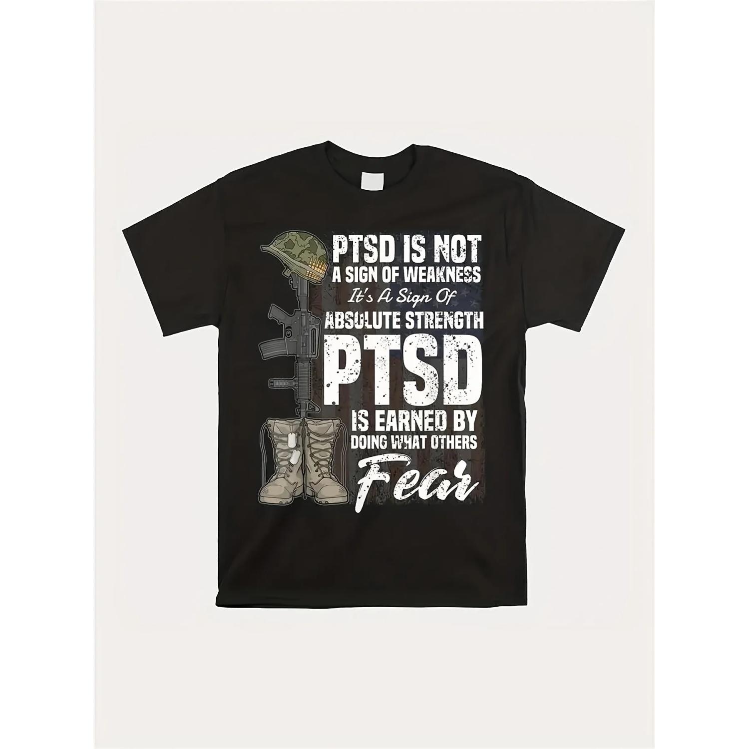 

Posttraumatic Stress Disorder Awareness Men s Black T-shirt - with Combat Boots and Rifle Design Inspirational Clothing S чёрный
