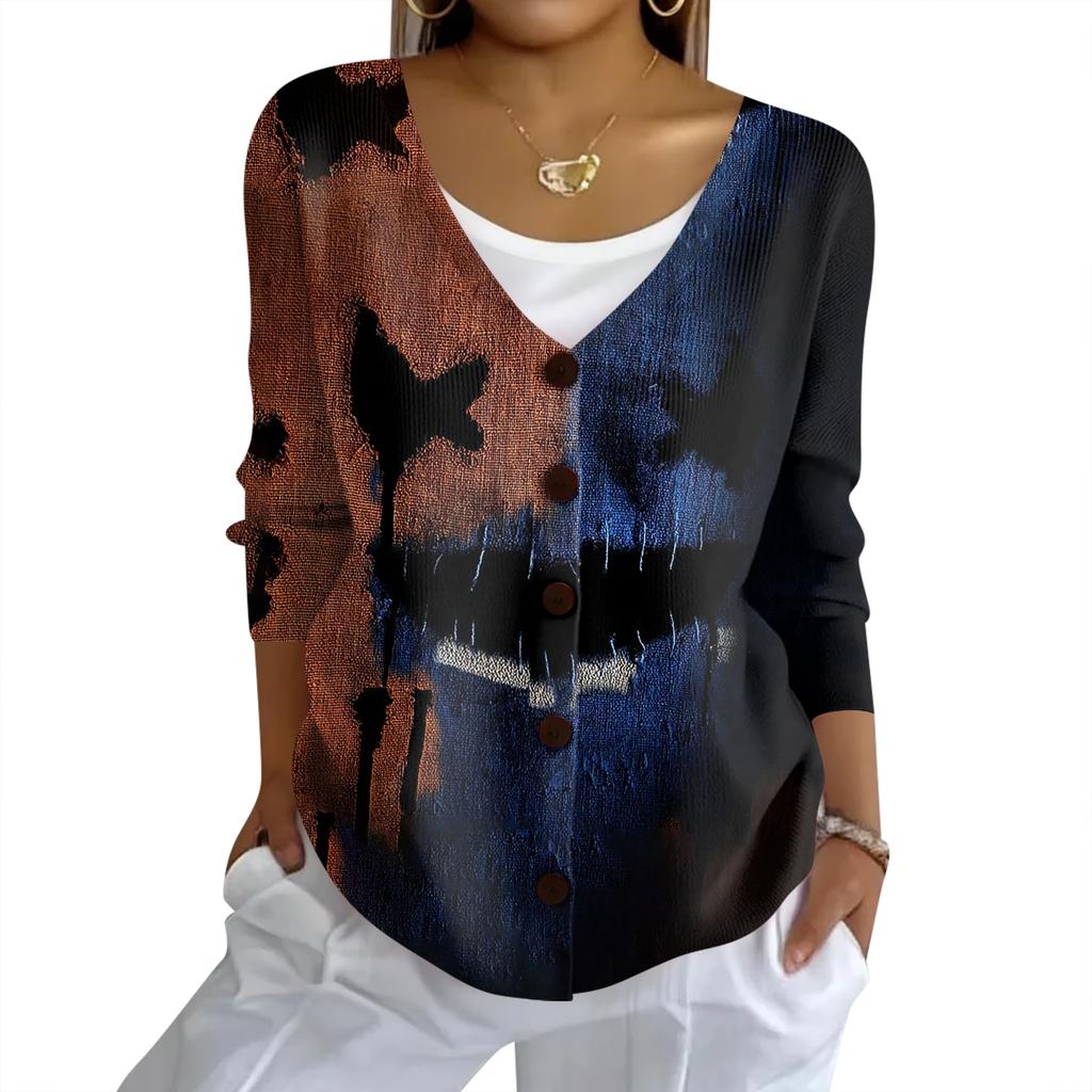 Women's Fashion Casual Knit Sweater Button-Up Halloween Printed  Cardigan Jacket