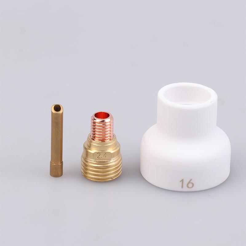 

3 шт. Сварка TIG #16 1.6/2.4/3.2 мм Белое керамическое сопло Чашка из глинозема Комплект Горелки WP9 20 25 Короткие цанговые патроны Корпус Газовая линза Наборы 2.4mm