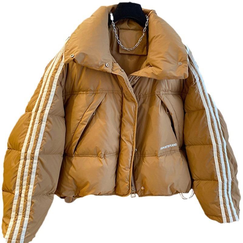 Down jacket women's 2024 autumn and winter new short striped design sense three bars loose stand-up collar winter trendy coat