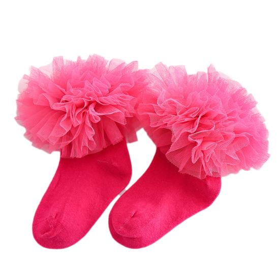 

1 пара кружевных носков с оборками и кружевными манжетами, Нескользящие хлопковые кружевные носки с рюшами для маленьких девочек, танцевальные носки S розовый