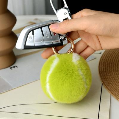 Tennis Ball Plush Pendant Soft Stuffed Ball Plush Toy Fluffy Tennis Ball Key Ring Charm Sports Backpack Decoration Birthday Gift